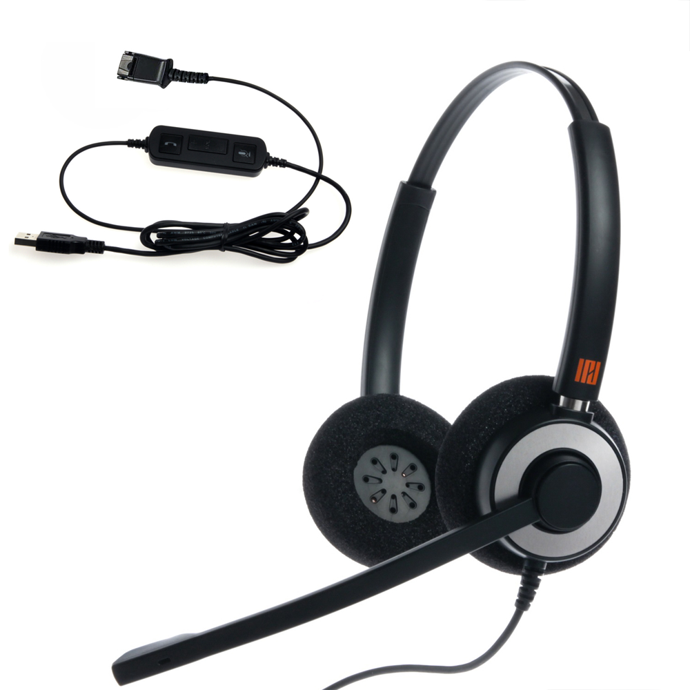 IPD IPH-165 Binaural NC Headset with USB Adapter cable to PC with Mute Switch and Volume controller