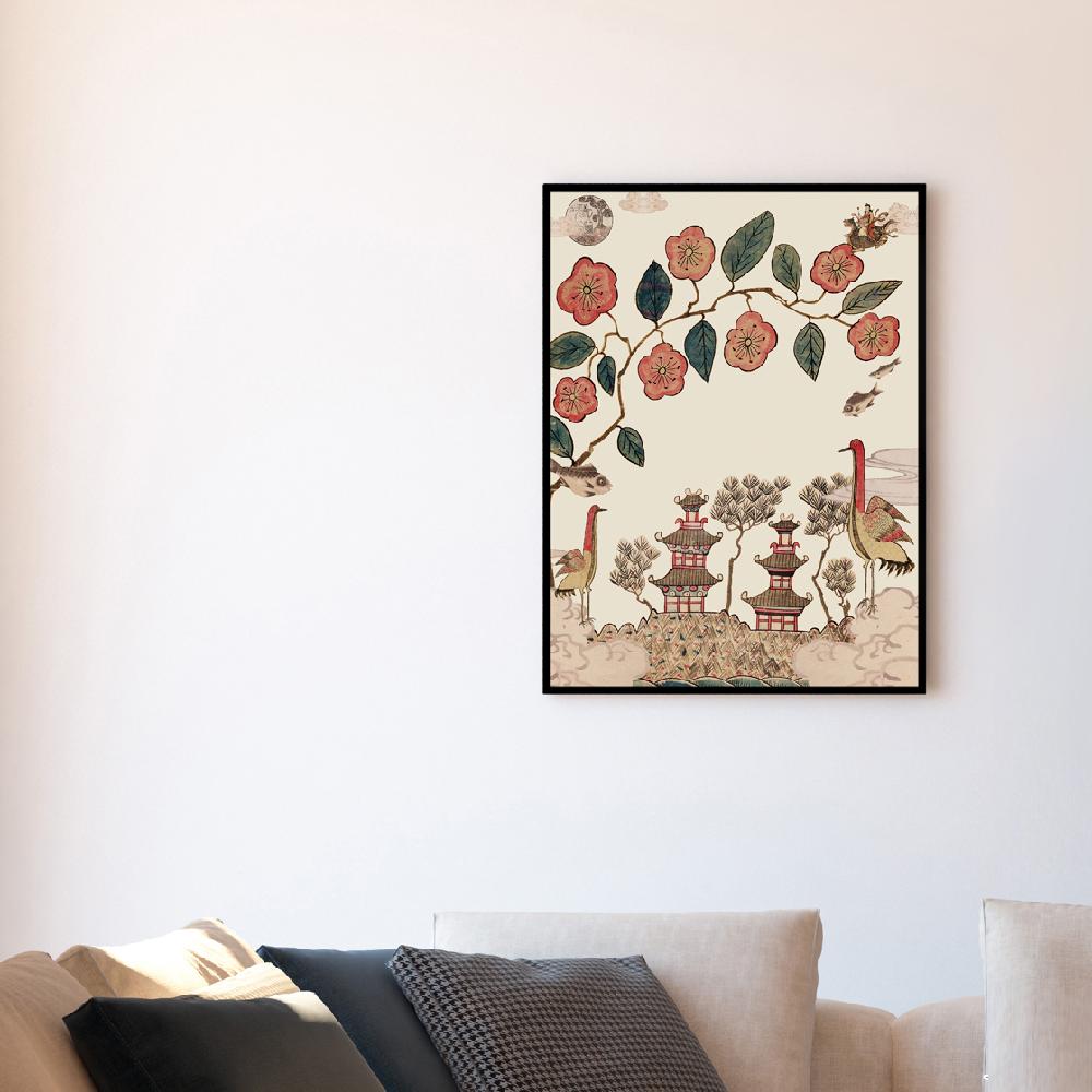 Korean Folk Art Frameless Art Print, minhwa drawing Korean surrealistic modern art poster _'Whajodo'